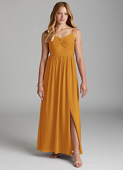 Azazie Zeya Junior Butterscotch A-Line Chiffon Dress image3