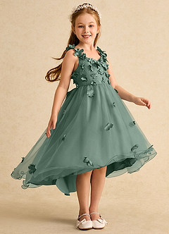 Azazie Tweety Flower Girl Dresses Eucalyptus A-Line Lace Tulle Dress image4