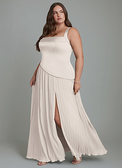 Azazie Stephanie Bridesmaid Dresses White Alabaster A-Line Pleated Stretch Satin Dress image5