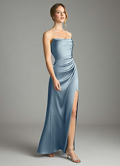 Azazie Leonis Brudtärnklänningar Klä av Sjöjungfru i Stretch Satin Plisserad Dammblå Konvertibel image6