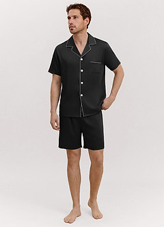 front Miesten satiinista valmistettu lyhythihainen pyjama-setti