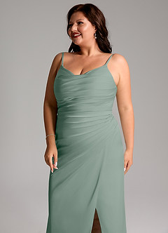 Azazie Deandra Brautjungfernkleider Meerjungfrau-Linie Plissee Stretch-Satin Kleid Silberner Salbei image12