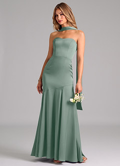 Azazie Shiloh Abiti da Damigella Abito Convertibile Sirena in Raso Elasticizzato Senza Cinturino Salvia Argentata image6