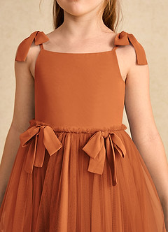 Azazie Jaci Flower Girl Dresses Cinnamon A-Line Spaghetti Strap Chiffon Dress image7