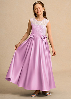 Azazie Candy Girl Flower Girl Dresses Candy Pink Ball-Gown Bow Matte Satin Dress image4