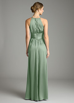 Azazie Bonnie Bridesmaid Dresses Matcha A-Line Pleated Stretch Satin Dress image5