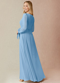 Azazie Leonia Bridesmaid Dresses Powder Blue A-Line Long Sleeve Chiffon Dress image2