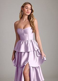 Azazie Faye Bridesmaid Dresses Frosted Lilac A-Line Ruched Stretch Satin Dress image5
