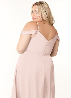 Azazie Ocean Robes de demoiselle d'honneur Robe Trapèze en Satin extensible Col V plissé Rose Pâle image13