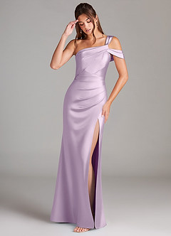 Azazie Wynter Brautjungfernkleider Etui Schulterfrei Stretch-Satin Kleid Frostiges Flieder image3