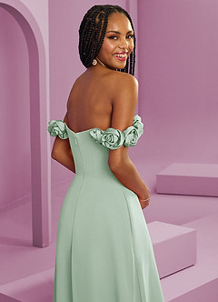 Barbie ♥ Azazie Jurken voor bruidsmeisjes Converteerbaar Jurk van Chiffon met A-Lijn Off the Shoulder Agave image2