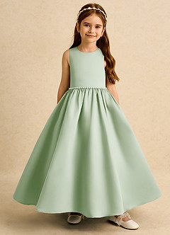 Azazie Daisies vestidos de niña de las flores Vestido de Salvia Polvorienta de Satin Mate de Princesa con Lazo image2