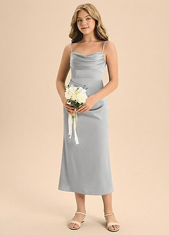 Azazie Mai Junior Osłona Pofałdowany Satyna elastyczna Długość herbaty Młodsza druhna Sukienka image4