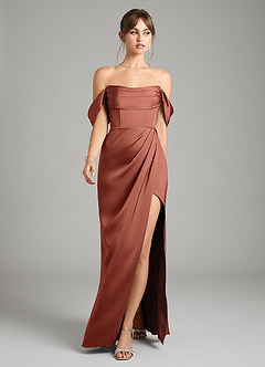 Azazie Johana Vestidos de damas de honor Vestido de Castaño de Satén Elástico de Corte Sirena Convertible con Vestidos sin tirantes image5