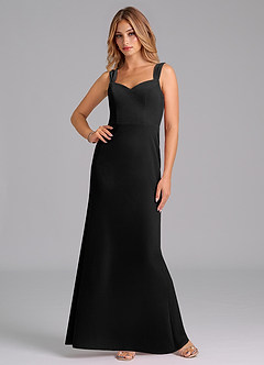Azazie Denice Bridesmaid Dresses Black Sheath Pleated Velvet Dress image4