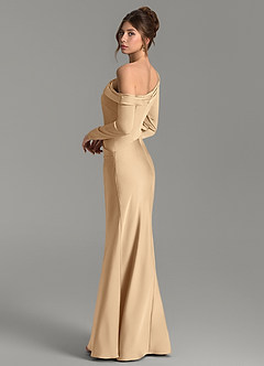 Azazie Sandra Bridesmaid Dresses Champagne Mermaid Long Sleeve Stretch Satin Dress image2