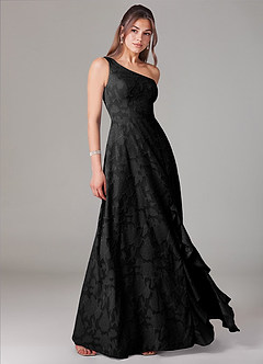 Azazie Ellianna Bridesmaid Dresses Black A-Line One Shoulder Floral Burnout Dress image3