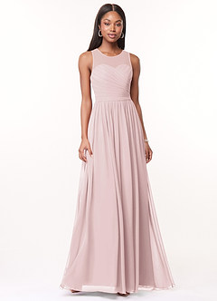 Azazie Nina Bridesmaid Dresses Blushing Pink A-Line Pleated Chiffon Dress image1