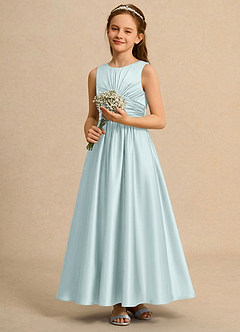 Azazie Ducky Girls Formal Flower Girl Dresses Mist A-Line Pleated Stretch Satin Dress image5
