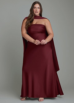Azazie Saylor Bridesmaid Dresses Cabernet Mermaid Strapless Stretch Satin Dress image5