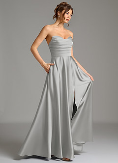 Azazie Ayla Jurken voor bruidsmeisjes Jurk van Stretch Satijn met A-Lijn Korset Zilver image6