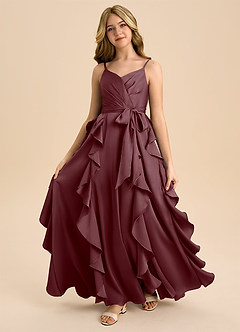 Azazie Peyton Junior Robe Trapèze en Satin extensible Plissée Sangria image5