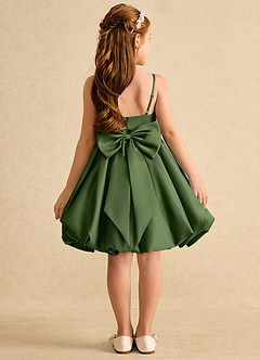 Azazie Davine Flower Girl Dresses Olive A-Line Spaghetti Strap Matte Satin Dress image8