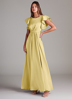 Azazie Daphne Modest Bridesmaid Dresses A-Line Ruched Stretch Satin Floor-Length Dress image4