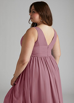 Azazie Yetta Maternity Bridesmaid Dresses A-Line V-Neck Gathered Chiffon Floor-Length Dress image12