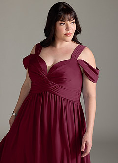 Azazie Lianne Bridesmaid Dresses Mulberry A-Line Off the Shoulder Stretch Satin Dress image14