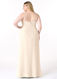 Azazie Leo Brautjungfernkleider Meerjungfrau-Linie V-Hals Gefaltet Chiffon Kleid Alabaster Weiß image8