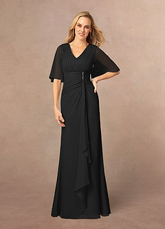 Azazie Carson vestidos de madre de la novia Vestido de Negro de Gasa de Corte En A con Encaje de cuello en V image1