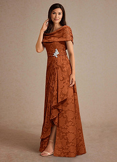 Azazie Branford Moeder van de bruid jurken A-Lijn Jurk van Bloemen Burn-out Geplooid Verbrande Sinaasappel image2