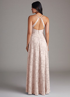 Azazie Davis Bridesmaid Dresses Blushing Pink A-Line Pleated Floral Burnout Dress image2