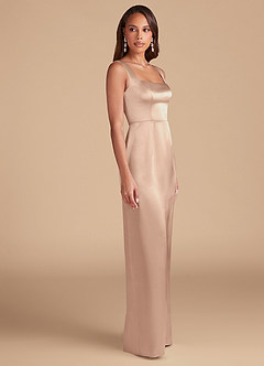 Azazie Flori Bridesmaid Dresses English Rose Sheath Side Slit Metallic Satin Dress image5
