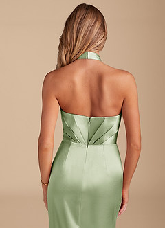 Azazie Zaya Bridesmaid Dresses Dusty Sage Sheath Pleated Metallic Satin Dress image2