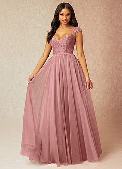 Azazie Luxi Bridesmaid Dresses Dusty Rose A-Line Pleated Tulle Dress image1