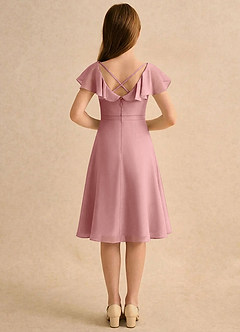 Azazie Narin Girls Formal Robe Demoiselle D'honneur Fillette Robe Trapèze en Mousseline de soie avec manches Rose Poussiéreuse image2