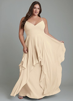 Azazie Zaina Bridesmaid Dresses Champagne A-Line Chiffon Dress image3