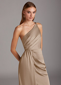 Azazie Mika Jurken voor bruidsmeisjes Jurk van Stretch Satijn met Kolom One-Shoulder Taupe image7
