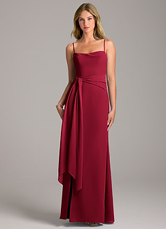 Azazie Tahlia Bridesmaid Dresses Burgundy A-Line with Belt Chiffon Dress image5