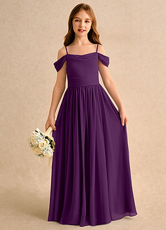 Azazie Shia Girls Formal Flower Girl Dresses Grape A-Line Off the Shoulder Chiffon Dress image2