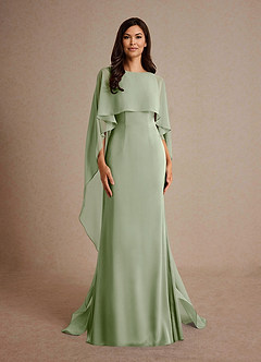 Azazie Milfred Mother of the Bride Dresses Dusty Sage Sheath Boatneck Stretch Satin Dress image5