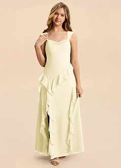 Azazie Sloane Junior Robe Trapèze en Mousseline de soie Encolure en Forme de Cœur Sorbet Citron image6