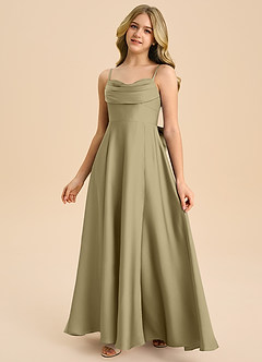 Azazie Bear Junior Moss Green A-Line Sweetheart Neckline Stretch Satin Dress image4