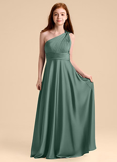 Azazie Charlize Junior Robe Trapèze en Satin extensible Plissée Eucalyptus image4
