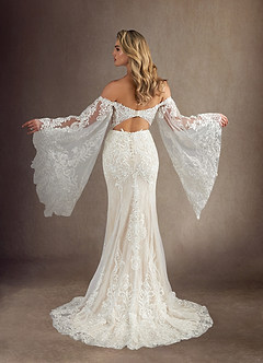 Azazie Memphis Vestidos de novia Vestido de Blanco Diamante Champán de Encaje de Corte Sirena con Lentejuelas Cuello en V image3