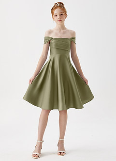 Azazie Amira Junior Pistachio A-Line Pleated Stretch Satin Dress image5