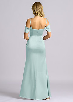 Azazie Auden 신부 들러리 드레스 쉬스 오프 더 숄더 스트레치 새틴 바닥 길이 드레스 image2