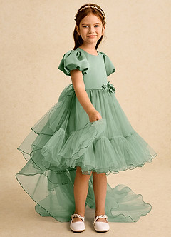 Azazie Cocoa Abiti da Ragazza di Fiori Abito Principessa in Tulle Plissettato Matcha image8